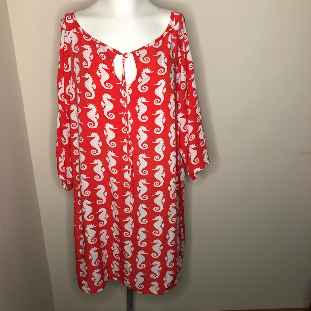 Elegant Red Seahorse Long Sleeve Dress